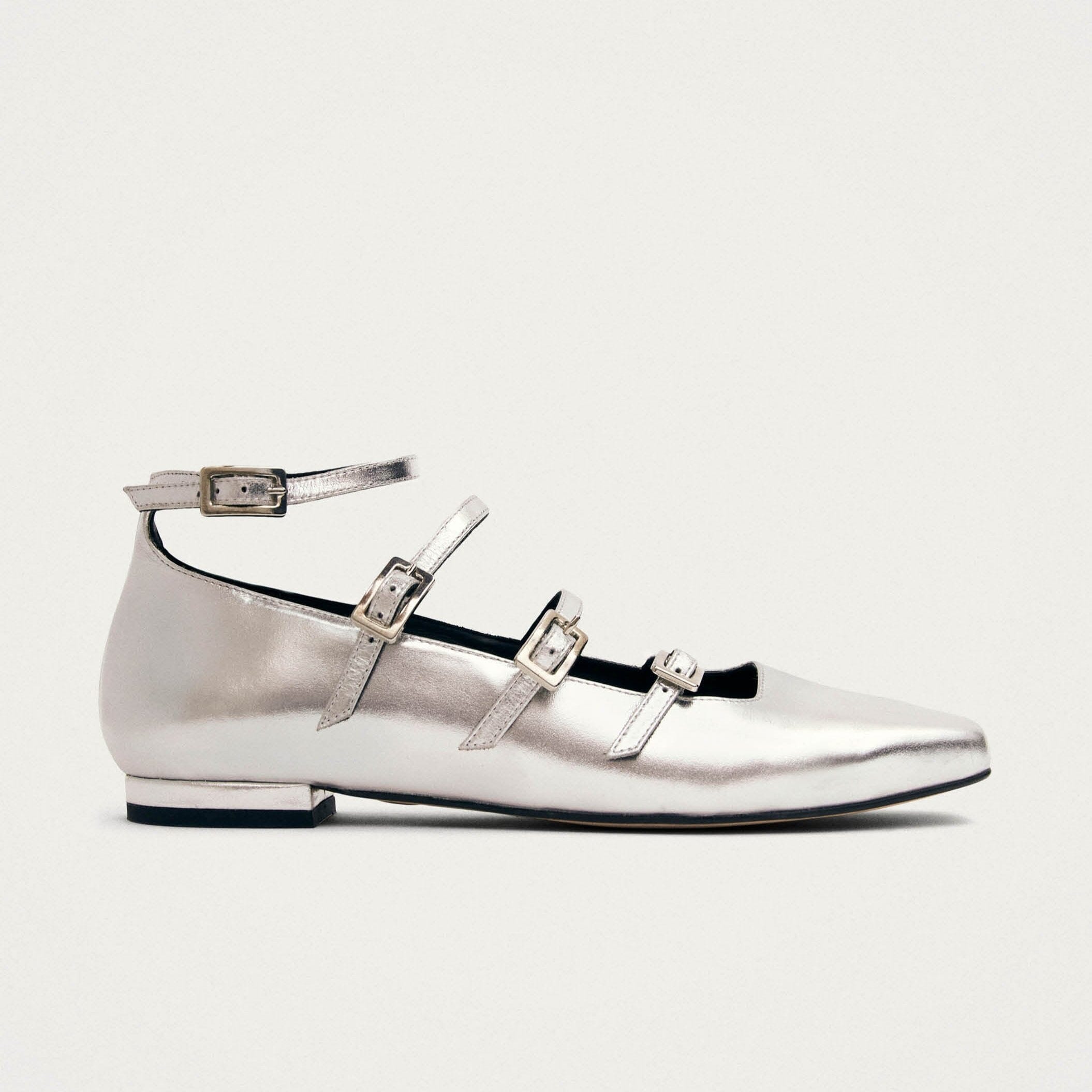 Luke Shimmer Silver Leather Ballet Flats - Image 3