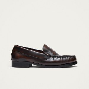 Rivet Brushed Coffee Brown Leather Loafers