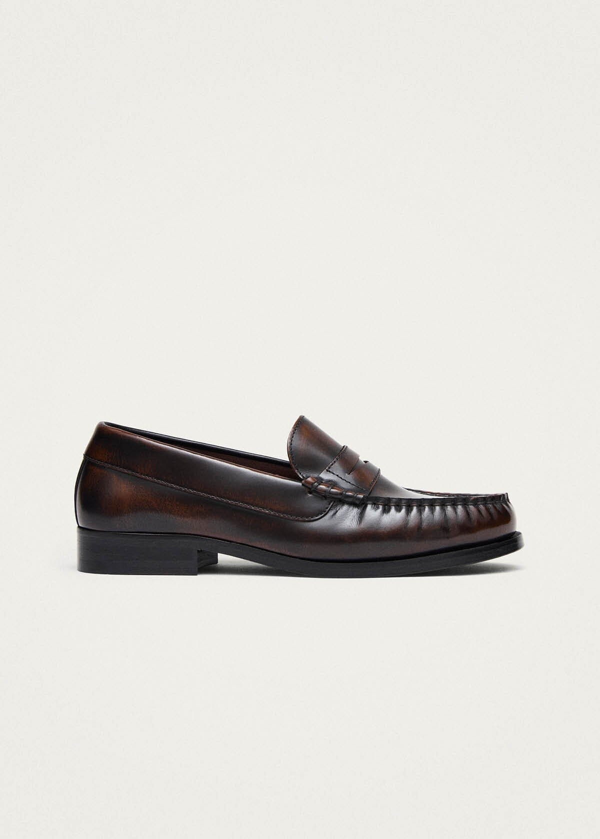 Rivet Brushed Coffee Brown Leather Loafers