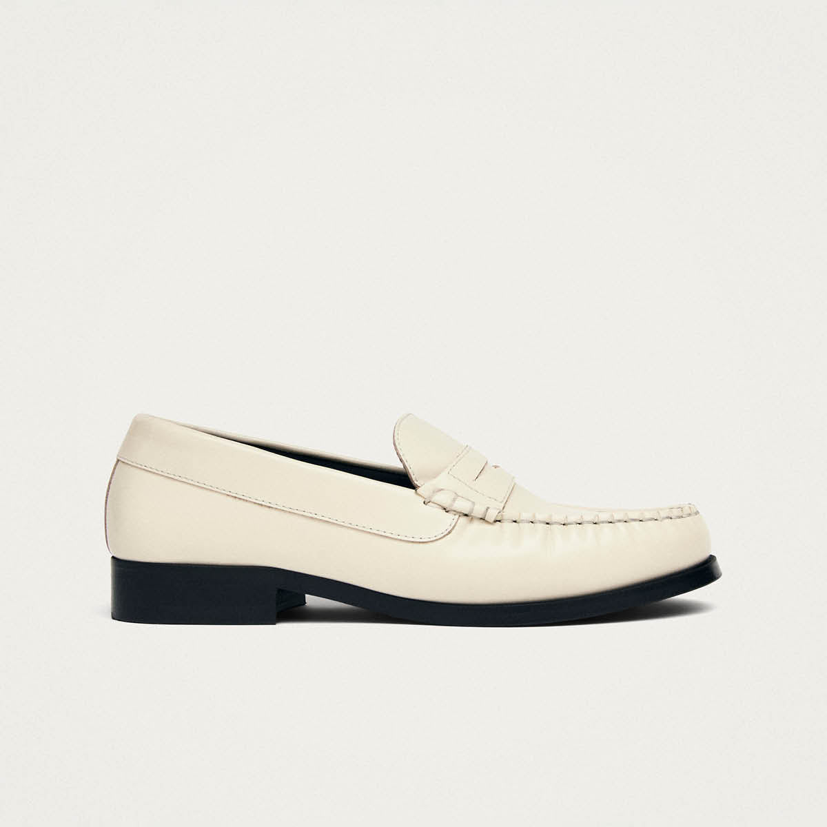 Rivet Cream Leather Loafers - Image 3
