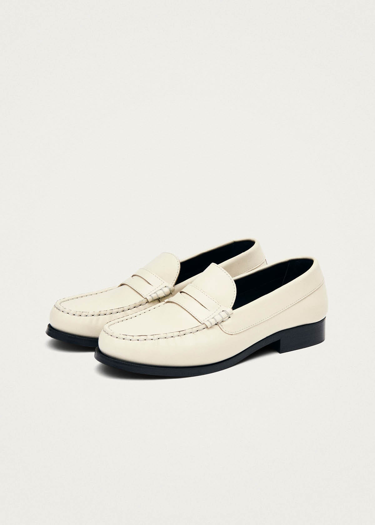 Rivet Cream Leather Loafers - Image 6