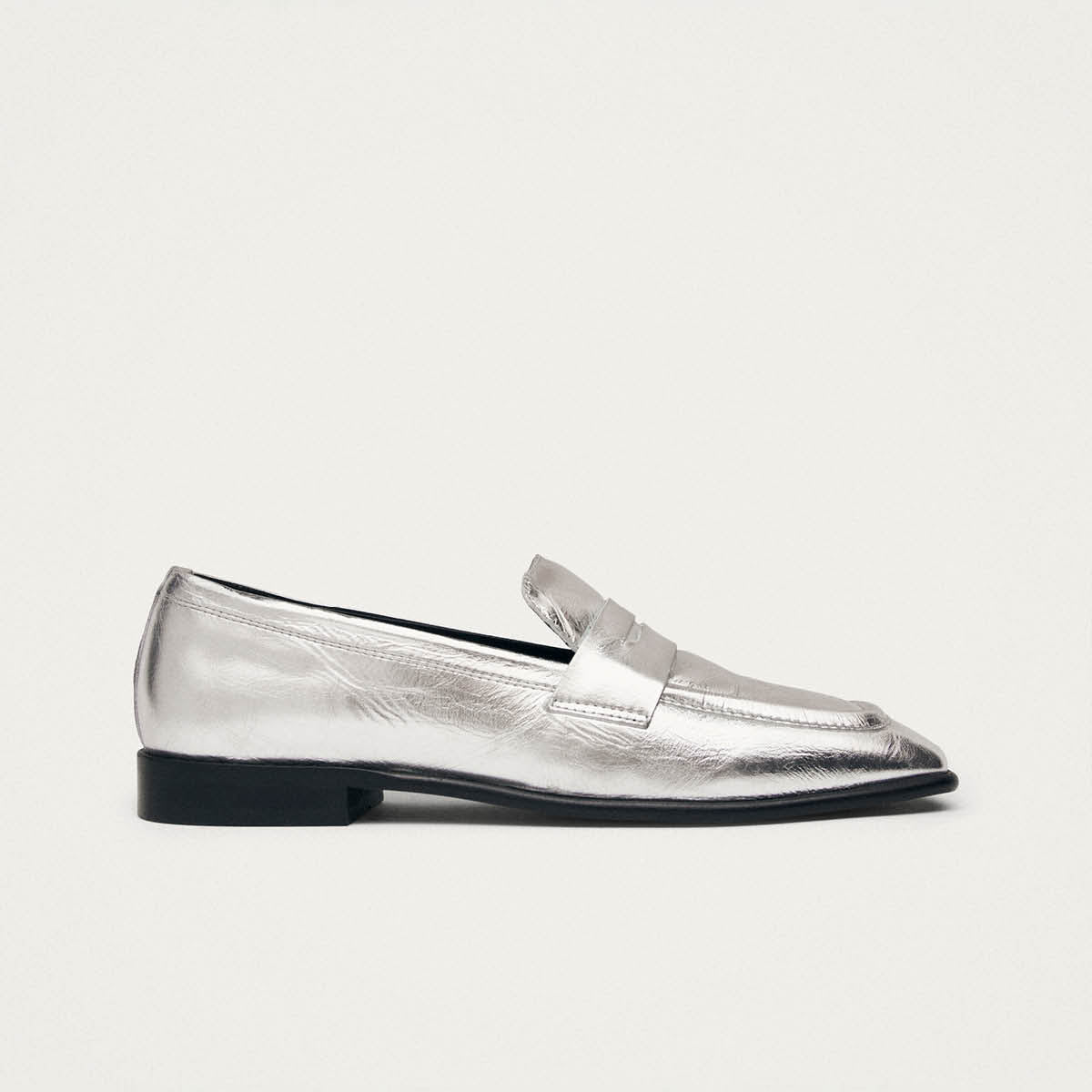 Zaha Shimmer Silver Leather Loafers - Image 3
